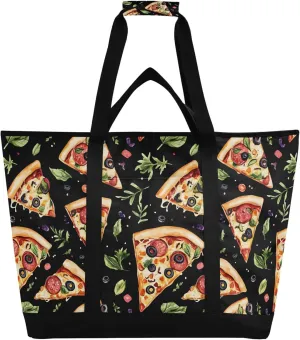 Pizza Reusable Insulated Cooler Bag with Ice Pack Compartment - Large 47L Waterproof Thermal Grocery Tote for Picnic Beach Camping Lunch Storage