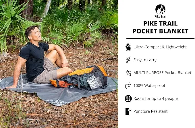 Pocket Blanket -Compact Picnic Blanket (60"x 56") - Sand Proof Beach Blanket / 100% Waterproof Ground Cover. Great Outdoor Blanket for Hiking, Camping, Picnics, Travel and Beach Trips!