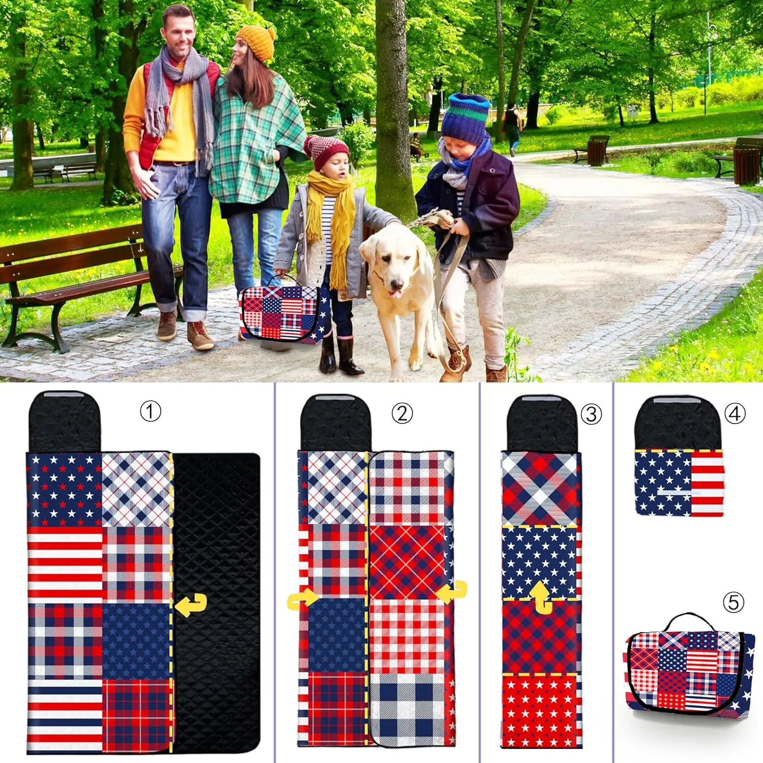 Poedist Extra Large Picnic Blanket Waterproof,80"x 80"Foldable Machine Washable Beach Blanket,Outdoor Blanket for 6-8 Adults,Suitable for Indoor Crawling,Park,Camping,Hiking,Family Travel(Patriotic