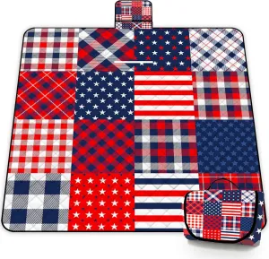 Poedist Extra Large Picnic Blanket Waterproof,80"x 80"Foldable Machine Washable Beach Blanket,Outdoor Blanket for 6-8 Adults,Suitable for Indoor Crawling,Park,Camping,Hiking,Family Travel(Patriotic