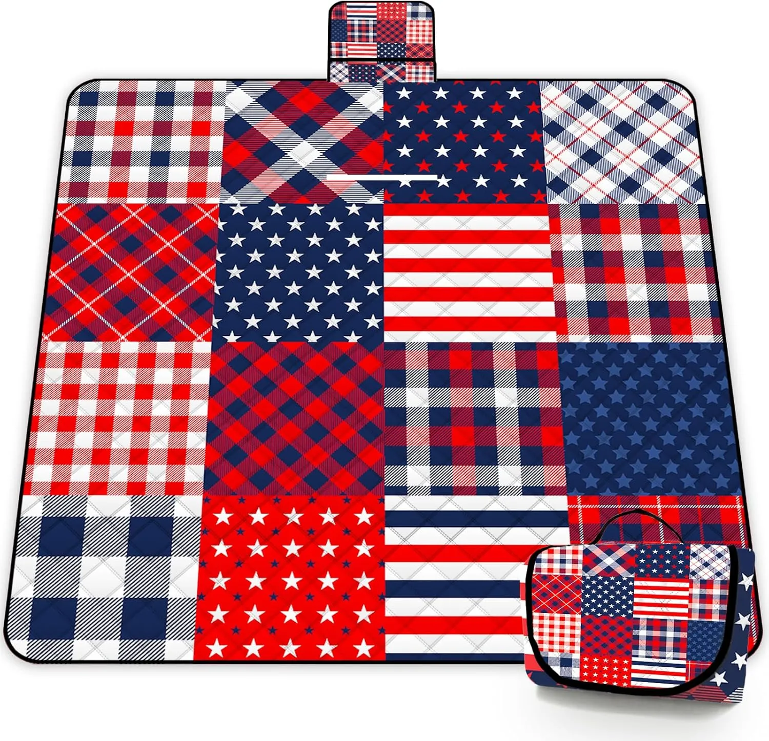 Poedist Extra Large Picnic Blanket Waterproof,80"x 80"Foldable Machine Washable Beach Blanket,Outdoor Blanket for 6-8 Adults,Suitable for Indoor Crawling,Park,Camping,Hiking,Family Travel(Patriotic