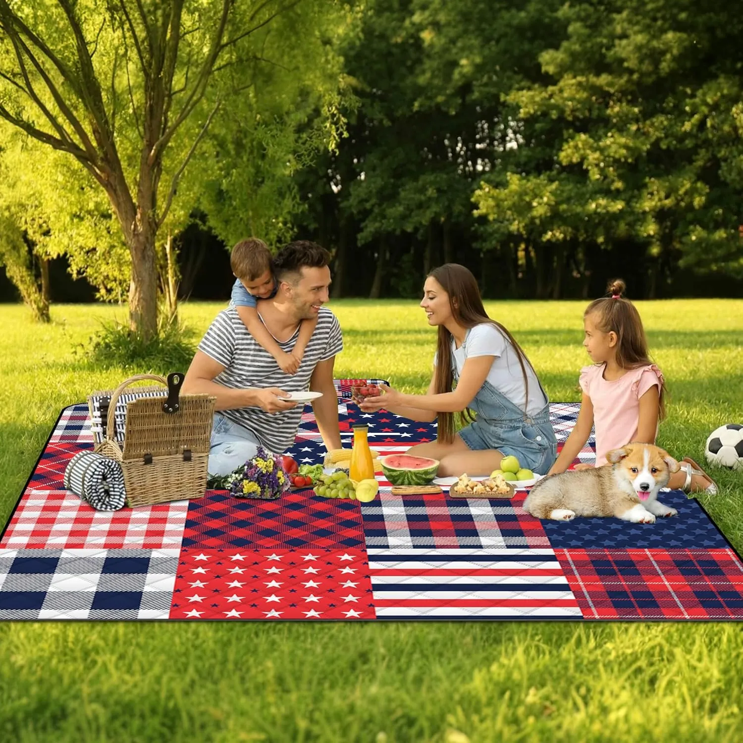 Poedist Extra Large Picnic Blanket Waterproof,80"x 80"Foldable Machine Washable Beach Blanket,Outdoor Blanket for 6-8 Adults,Suitable for Indoor Crawling,Park,Camping,Hiking,Family Travel(Patriotic