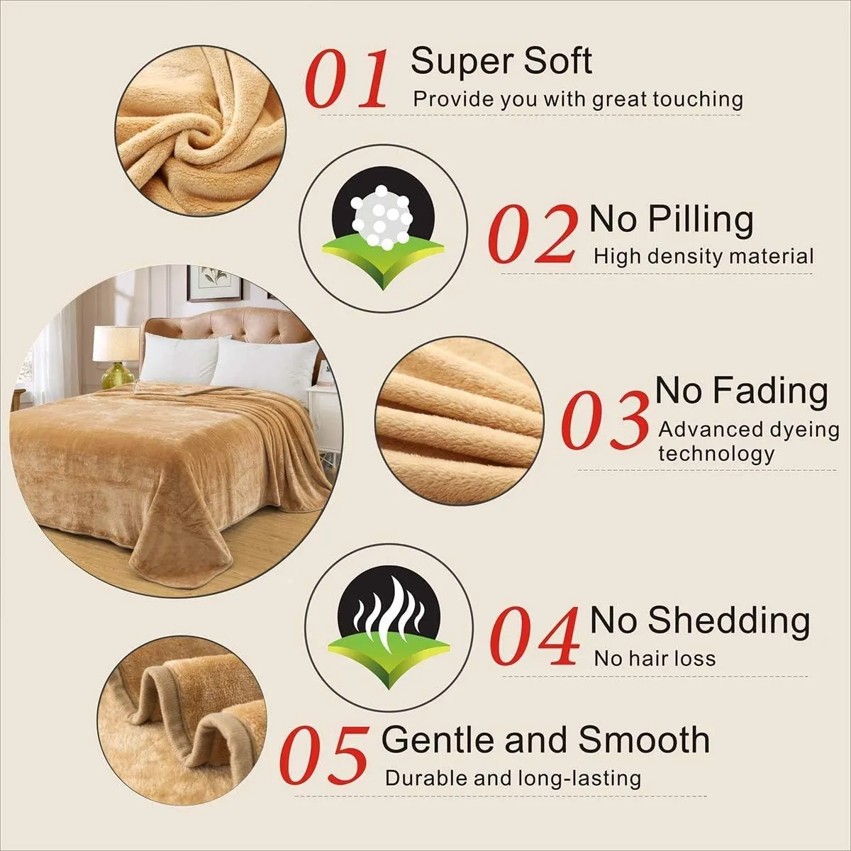 Polar Fleece Blankets King Size for The Bed Extra Soft Brush Fabric Super Warm Sofa Blanket 90" x 108"(Camel King)