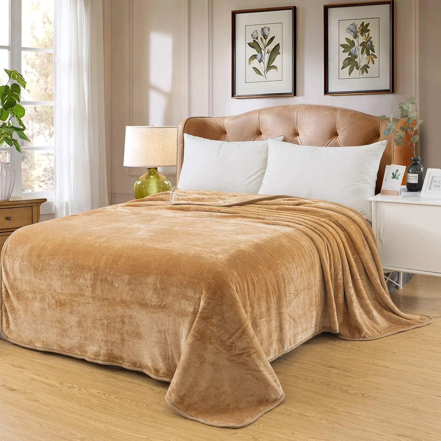 Polar Fleece Blankets King Size for The Bed Extra Soft Brush Fabric Super Warm Sofa Blanket 90" x 108"(Camel King)