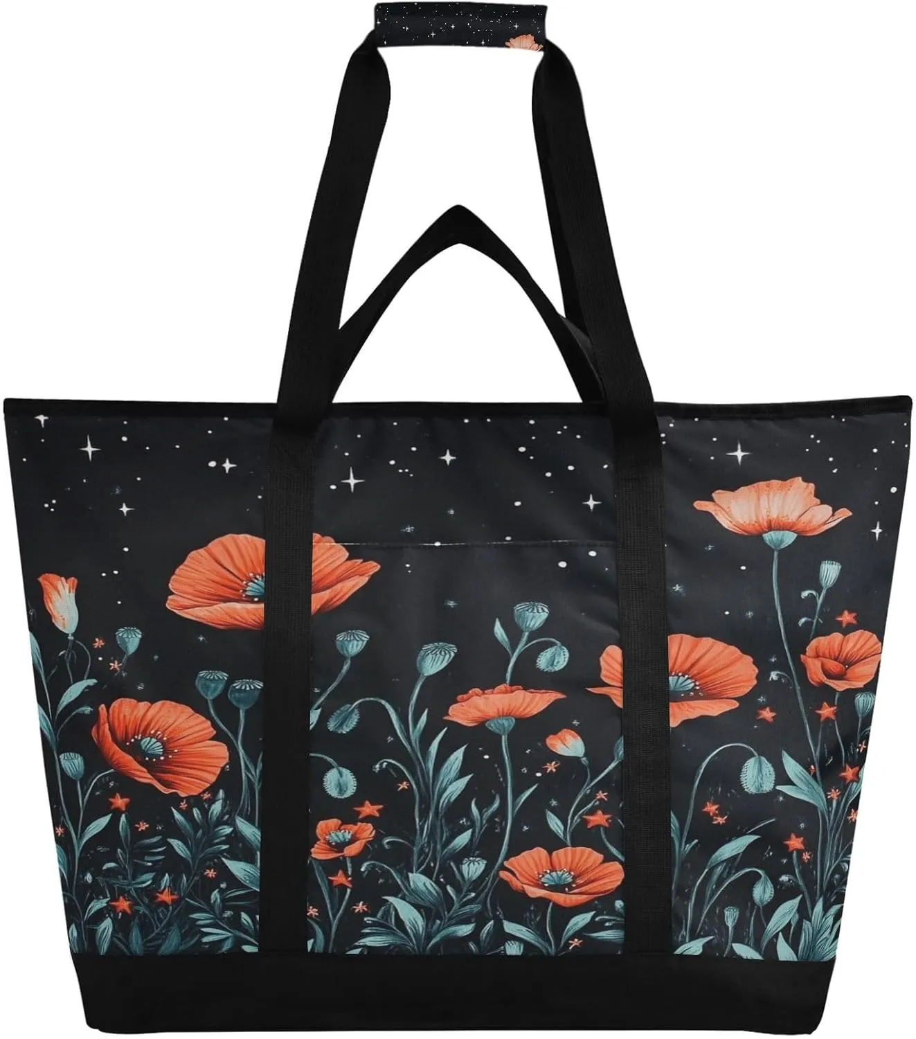 Poppy Flower Reusable Insulated Lunchbox Cooler Bag, Leakproof Kitchen Grocery Bag Collapsible Portable Cooler Tote Bag for Picnic, Camping, Office, Travel