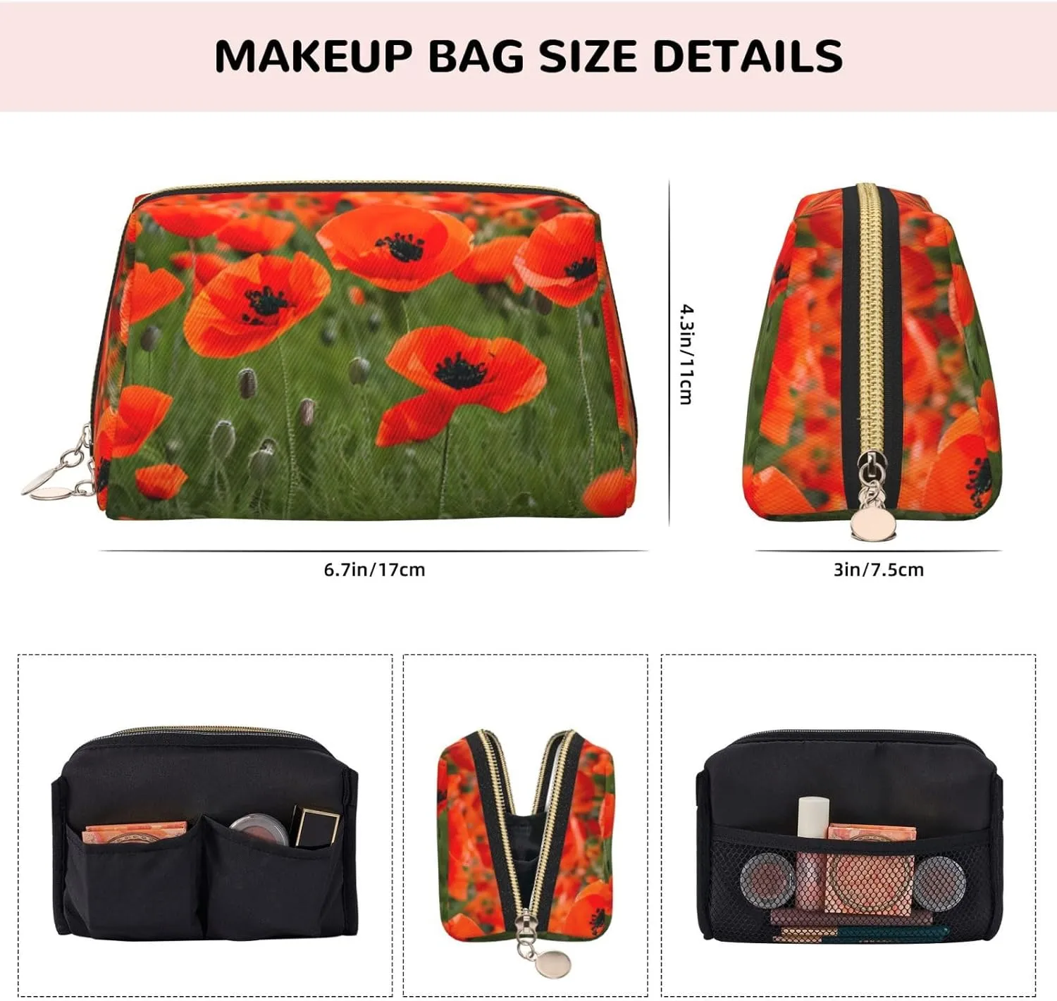 Poppy Flowers Petals Travel-Ready Toiletry Bag, Compact Makeup Organizer For Women