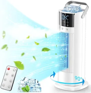 Portable Air Conditioner Tower Fan, 16" Evaporative Air Cooler with Remote, 90° Oscillating & 4 Wind Speeds, Cool Mist & 2-10H Timer, Touch Screen Cooling fan Air Conditioner for Room Office Camping