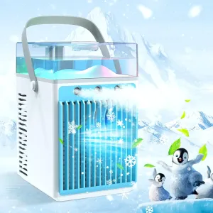 Portable Air Conditioners, 4-IN-1 Evaporative Air Cooler with App Control, 800ml Water Tank, Rechargeable Mini Air Conditioner, 3 Speeds & 3 Mist, Colorful Night Light Cooling Fan