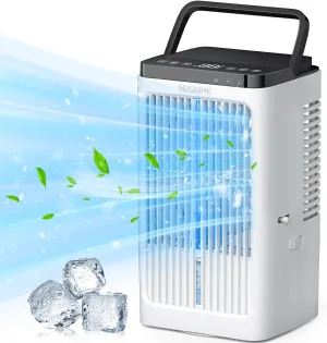 Portable Air Conditioners, 4 Speeds Air Cooler, 2 Mist Modes & 90° Oscillation, 8H Timer, 7-Color Night Light, Cooling Fan for Bedroom, Car and Office (White)