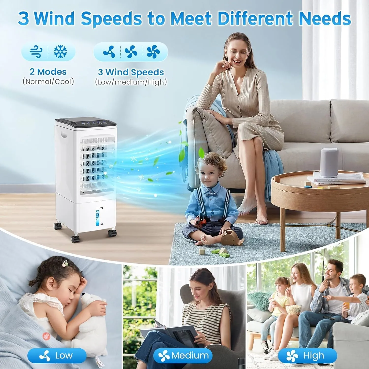 Portable Air Conditioners, Evaporative Air Cooler, Portable AC Unit for Bedroom with 3 Modes & 7H Timer & Remote Control, Fast Cooling Room Air Conditioner portable for Home Office Garage Kitchen
