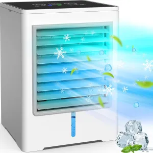 Portable Air Conditioners, Evaporative Air Cooler with 3 Speeds, USB Touch Personal Air Conditioner with 1/3/6H Timing, Mini Desktop Cooling Fan for Room Office Bedroom Camping Car Tent Desk Dorm
