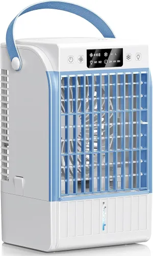 Portable Air Conditioners,1500 ML Portablel Air Cooler, 4 Wind Speeds& 2 Spray Modes Evaporative Air Cooler,Personal Cooling Fan with 2-6H Timer& 7 Color Night Light,Suitable for Home Office (Blue)