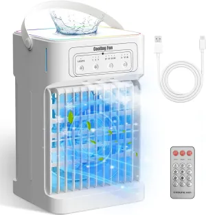 Portable Air Conditioners,Dual-Motors Portable AC Unit 3in1 Mini Air Conditioner portable for Room,Evaporative Air Cooler with Remote,3 Mist,3 Speed,7 Lights,Larger Tank,2-8H Timer for Bedroom,Office