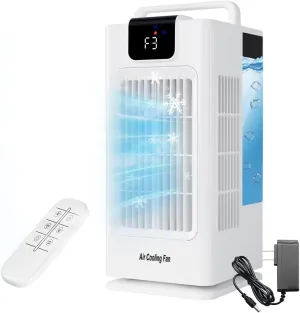 Portable Air Cooling Fan 14" Evaporative Air Conditioner with 4 Speeds, 8H Timer, 3 Mists, 2000ml Tank, 7 Color Night Lights, Remote, 120° Oscillation, Ideal for Home, Bedroom or Office