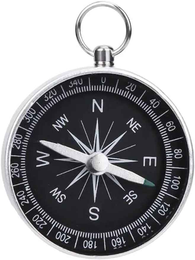 Portable Aluminum Hiking Compass with Keychain – Fluorescent Navigation Tool for Travel, Camping, and Outdoor Adventures