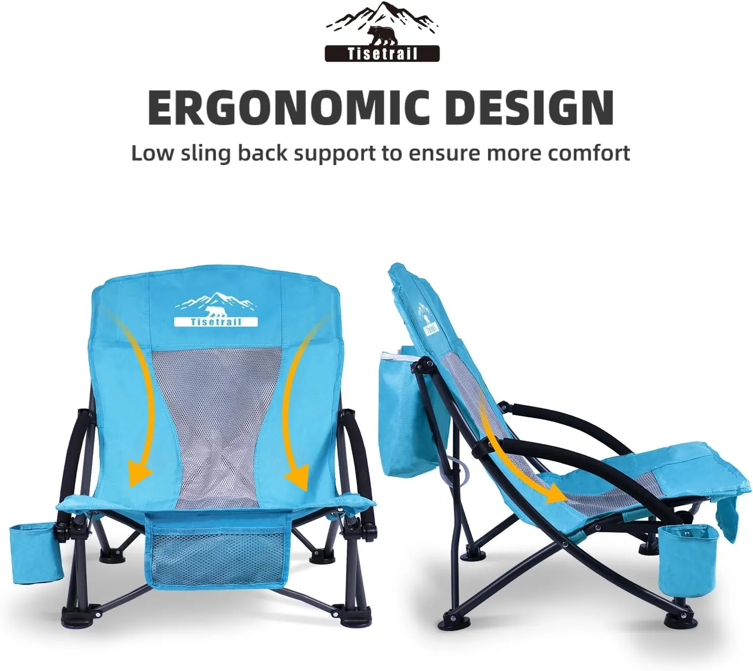 Portable Beach Chairs with Cooler Bag & Cup Holder - Set of 2 Lightweight Low-Back Folding Chairs (300lbs Capacity, Blue)