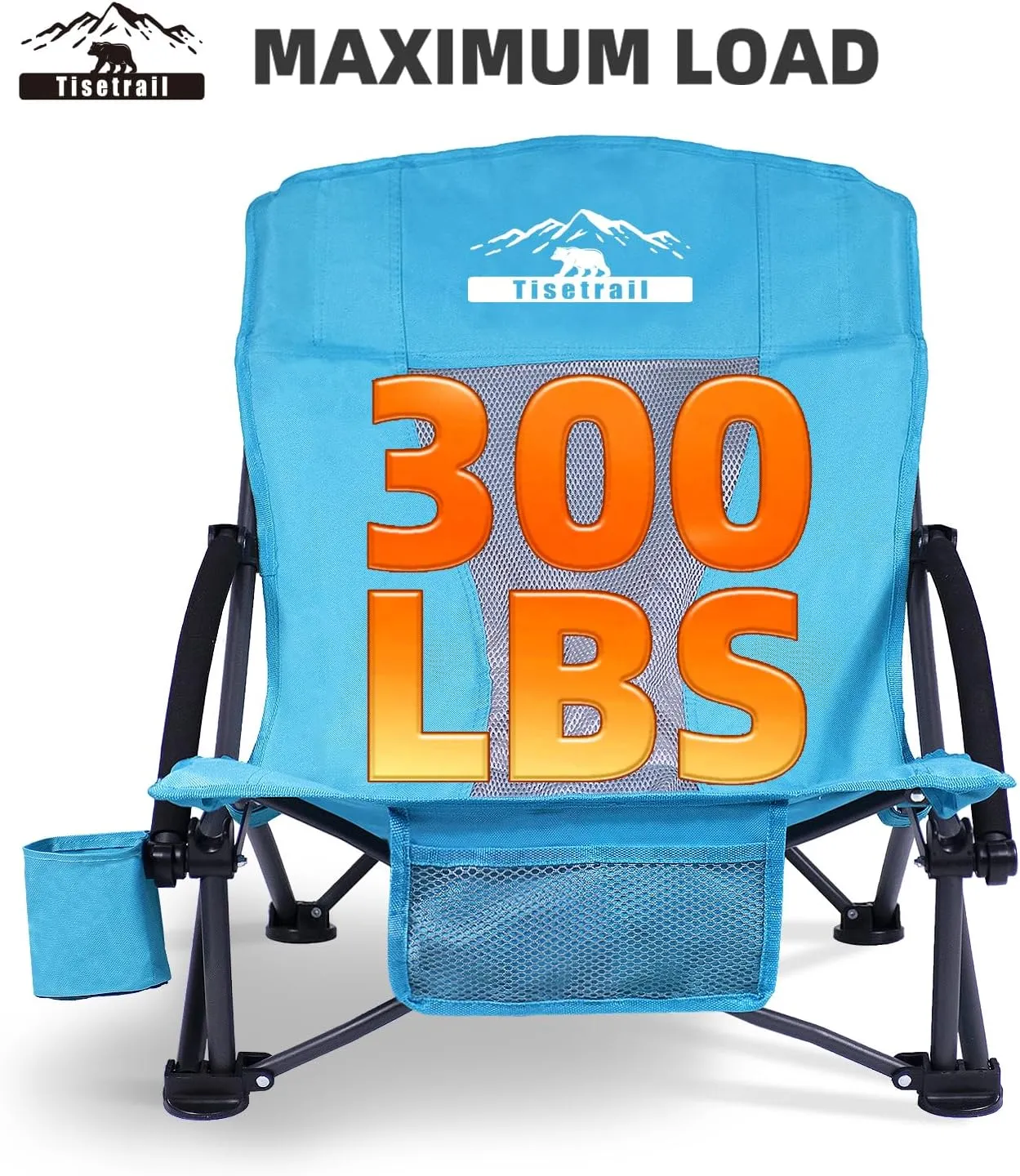 Portable Beach Chairs with Cooler Bag & Cup Holder - Set of 2 Lightweight Low-Back Folding Chairs (300lbs Capacity, Blue)