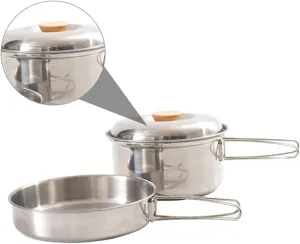 Portable Camping Cookware Set Stainless Steel Frying Pan Soup Pot Foldable Cooking Tool for Hiking Outdoor Adventure