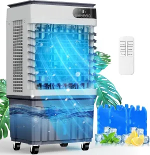 Portable Evaporative Air Cooler, 2500 CFM Swamp Cooler with Large 8 Gal Water Tank & 4 Oversized Ice Box, 120° Swing, Upgraded Remote, 12H Timer, 4-in-1 Air Cooling Fan for Outdoor Indoor, 34 inch