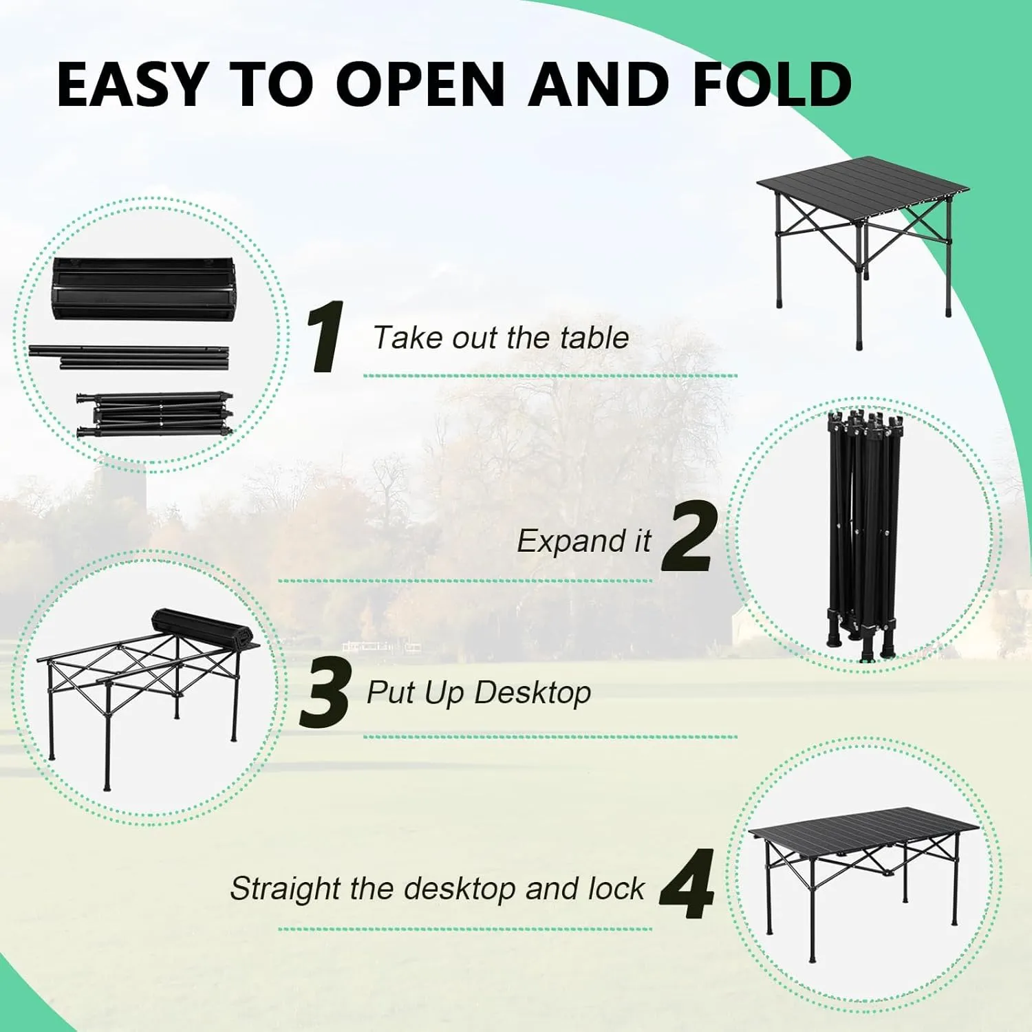 Portable Folding Camping Table, Roll-Up Aluminum Table with Carry Bag, Compact and Lightweight Design for Beach, Travel, and Outdoor Cooking Black 50×53×50cm/19.7×20.9×19.7in
