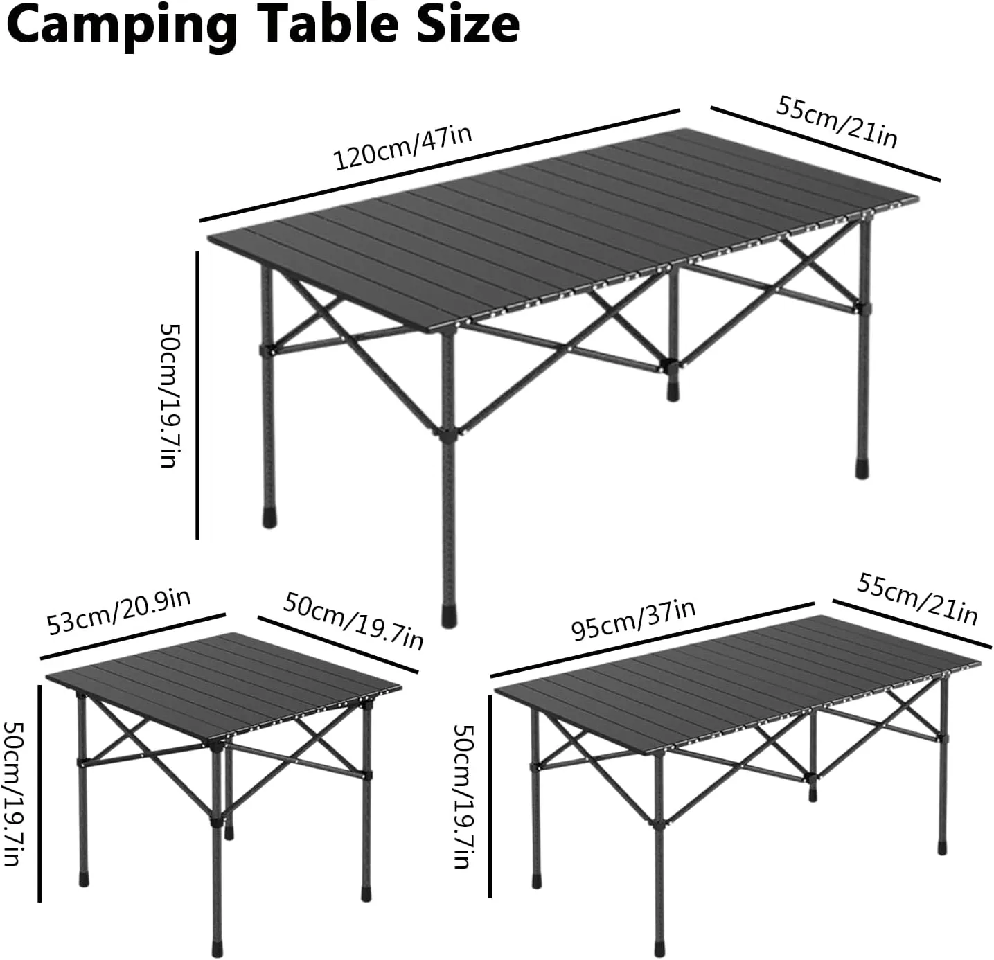 Portable Folding Camping Table, Roll-Up Aluminum Table with Carry Bag, Compact and Lightweight Design for Beach, Travel, and Outdoor Cooking Black 50×53×50cm/19.7×20.9×19.7in