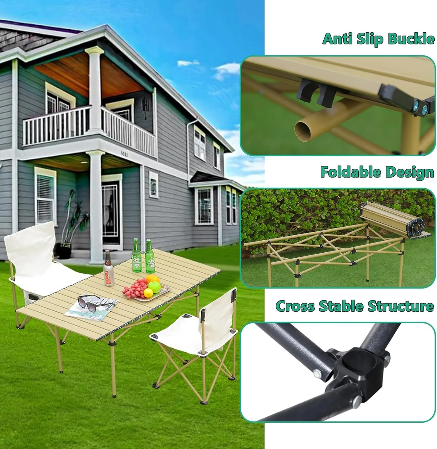 Portable Folding Camping Table, Roll-Up Aluminum Table with Carry Bag, Compact and Lightweight Design for Beach, Travel, and Outdoor Cooking Black 50×53×50cm/19.7×20.9×19.7in