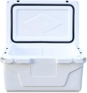 Portable Insulated Cooler Box 65QT with Heavy-Duty Wheels and Bottle Opener, for Outdoor Camping and Fishing, Antique White