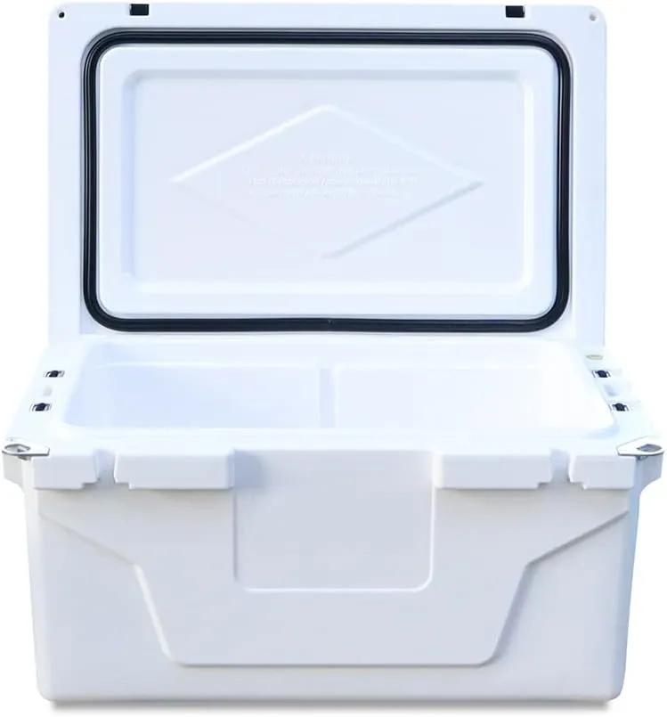 Portable Insulated Cooler Box 65QT with Heavy-Duty Wheels and Bottle Opener, for Outdoor Camping and Fishing, Antique White