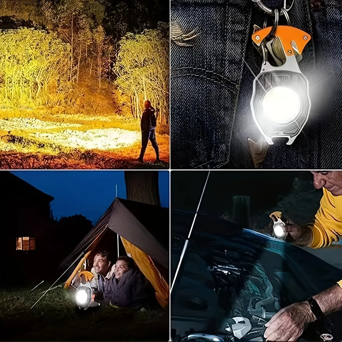 Portable Outdoor Strong Mini Lighter Multifunctional Floodlight with Rechargeable USB Charging,Emergency Tool Magnetic Base, Whistle, Screwdriver, Seat Belt Cutter for Camping Fishing Hiking (4)