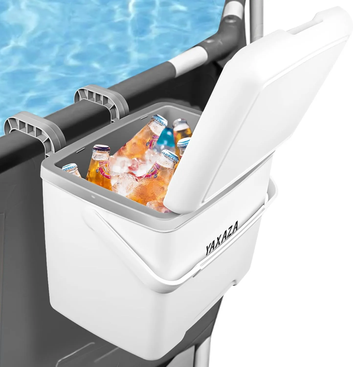 Portable Pool Poolside Cooler 13L-22L - Insulated Hard Cooler with Fixed Hanging Bracket and Portable Handle for Soft-Sided Oasis Backyard Pool, Above Ground Pool, Camping, Picnic, Outdoor Party