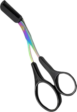 Portable Stainless Steel Eyebrow Trimmer Scissors with Comb – Mini Non‑Slip Eyebrow Scissors for Women – Precision Travel Grooming Tool – Rainbow Finish