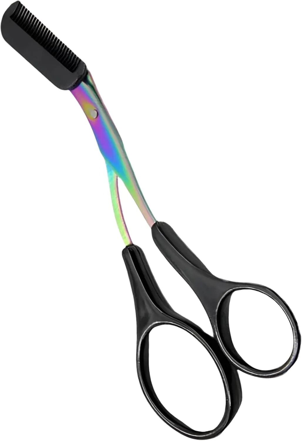Portable Stainless Steel Eyebrow Trimmer Scissors with Comb – Mini Non‑Slip Eyebrow Scissors for Women – Precision Travel Grooming Tool – Rainbow Finish
