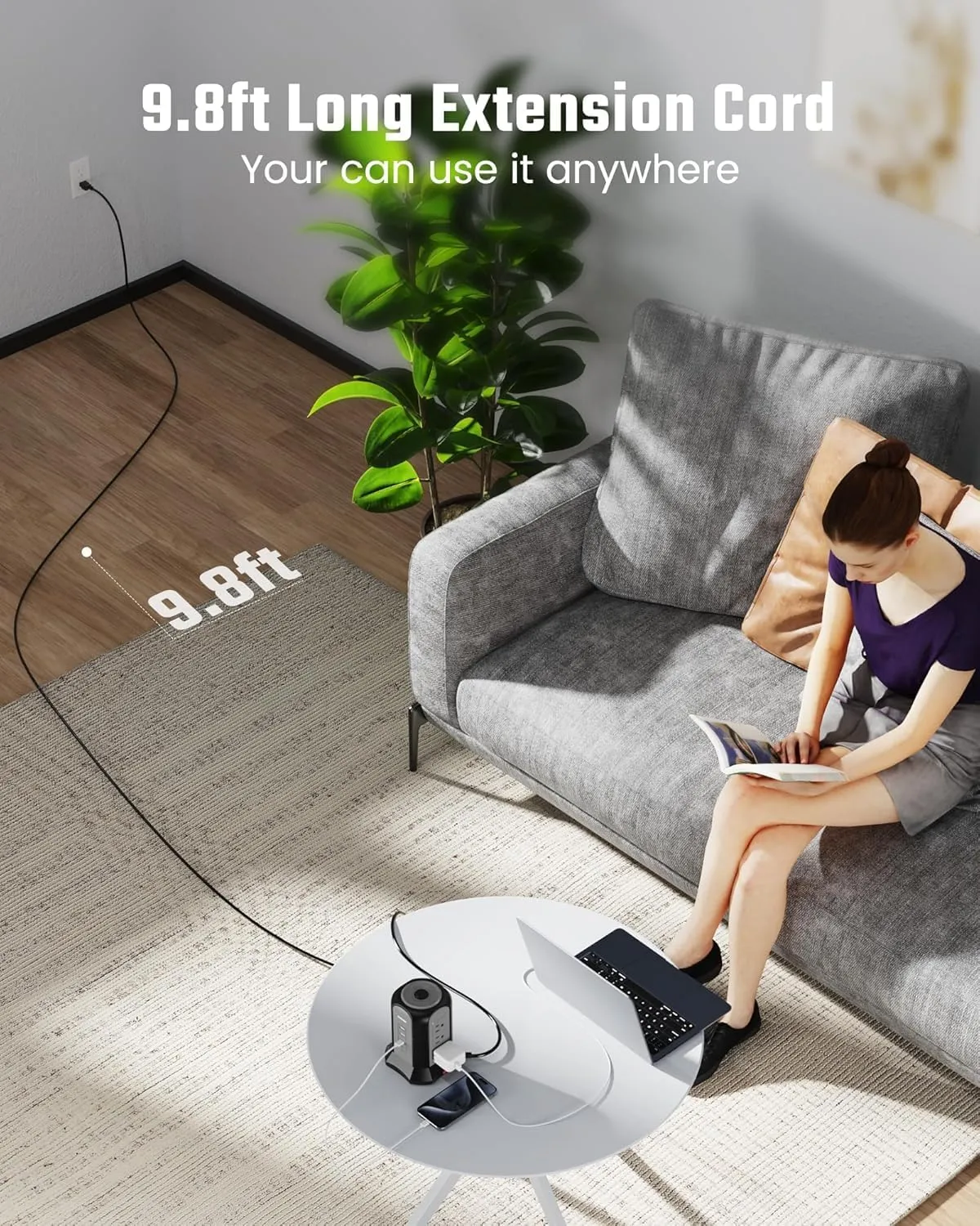 Power Strip Tower Surge Protector, SUPERDANNY Desktop Charging Station, 10 Ft Extension Cord, 9 Outlets, 4 USB Ports, 1080 Joules, 3-Prong, Grounded, Multiple Protections for Home, Office, Black