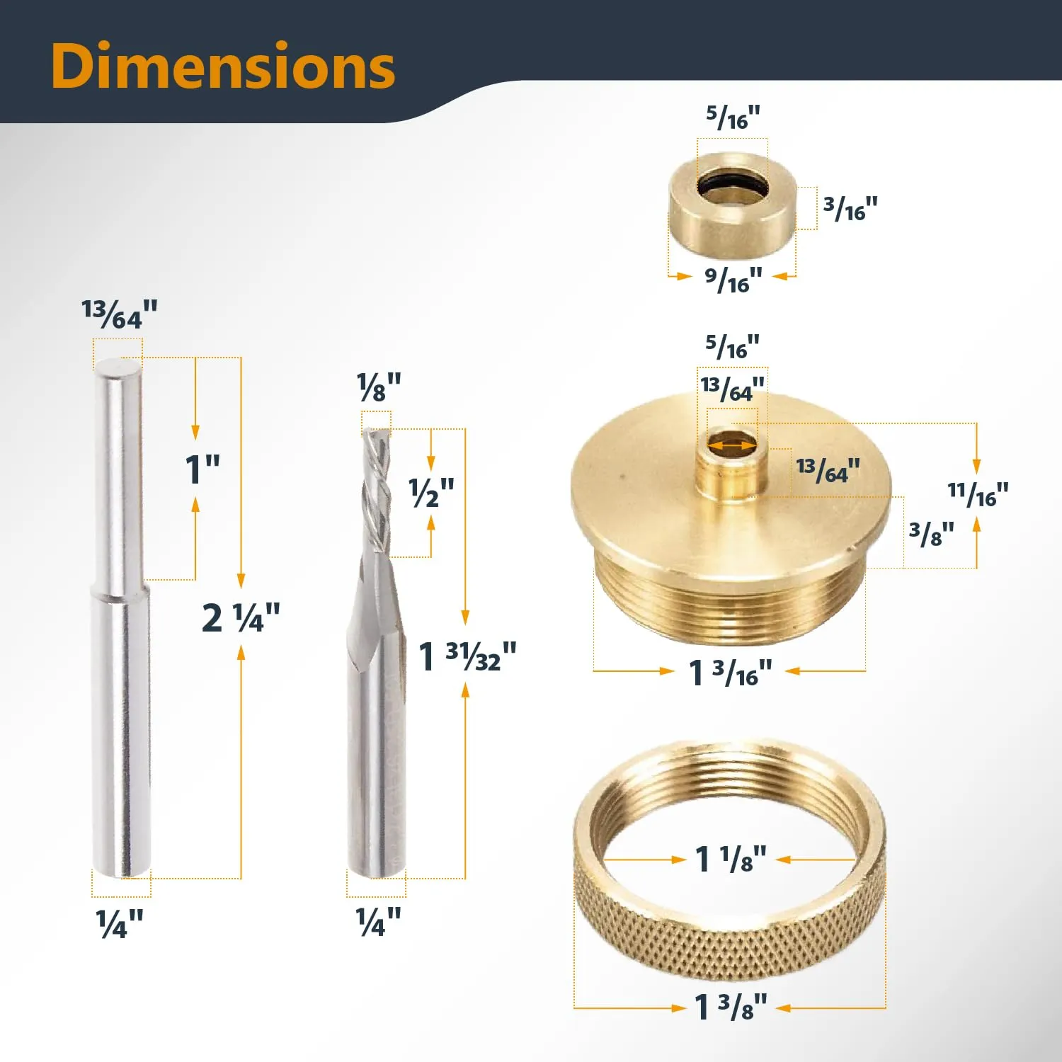 POWERTEC Router Brass Inlay Kit with Router Bushing Guide Set   Centering Pin, Collar & 1/8" Diameter x 1/4" Shank Solid Carbide Router Bit, Compatible w/ 1/4" Router Templates for Woodworking (71333)