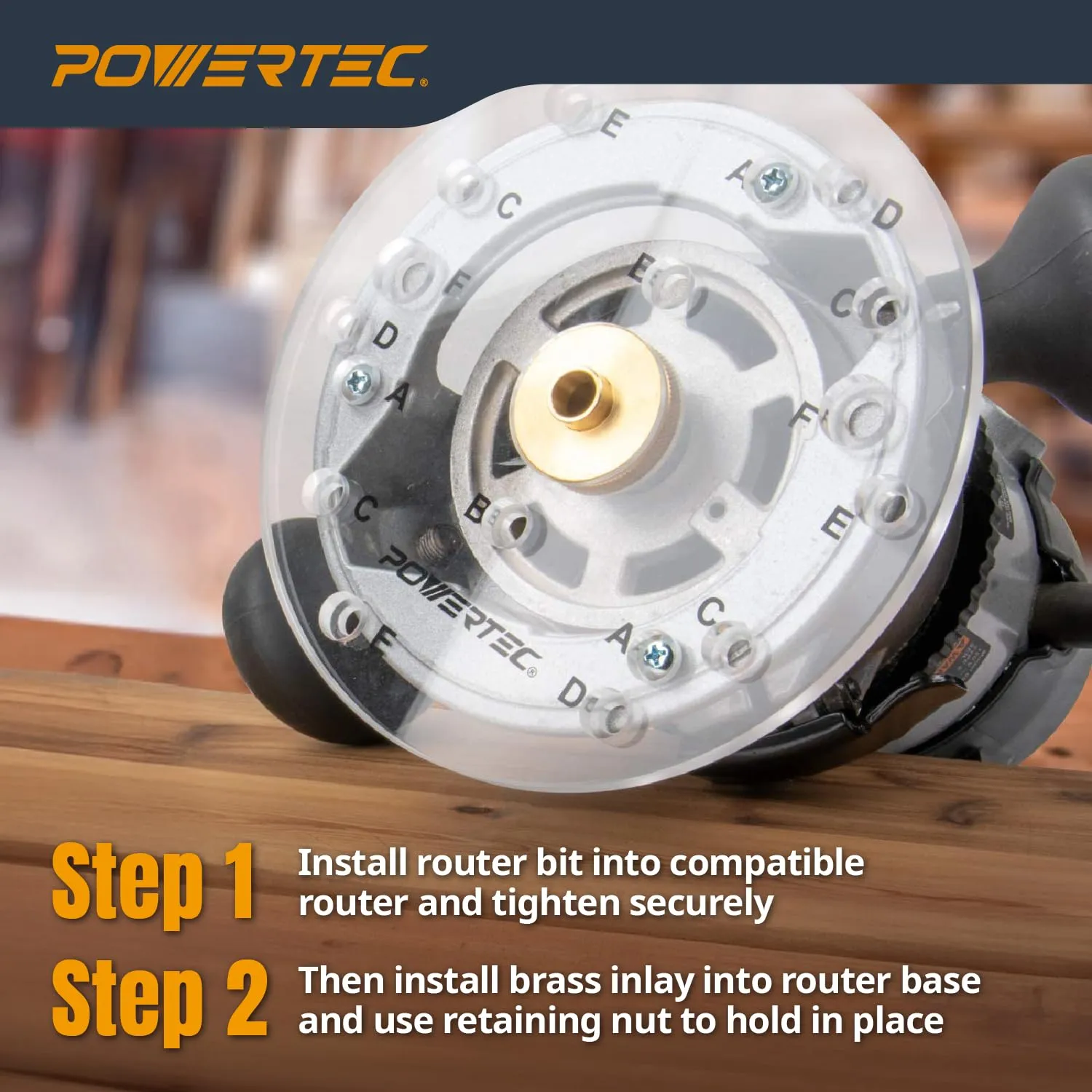 POWERTEC Router Brass Inlay Kit with Router Bushing Guide Set   Centering Pin, Collar & 1/8" Diameter x 1/4" Shank Solid Carbide Router Bit, Compatible w/ 1/4" Router Templates for Woodworking (71333)