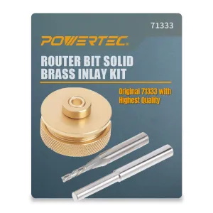 POWERTEC Router Brass Inlay Kit with Router Bushing Guide Set   Centering Pin, Collar & 1/8" Diameter x 1/4" Shank Solid Carbide Router Bit, Compatible w/ 1/4" Router Templates for Woodworking (71333)