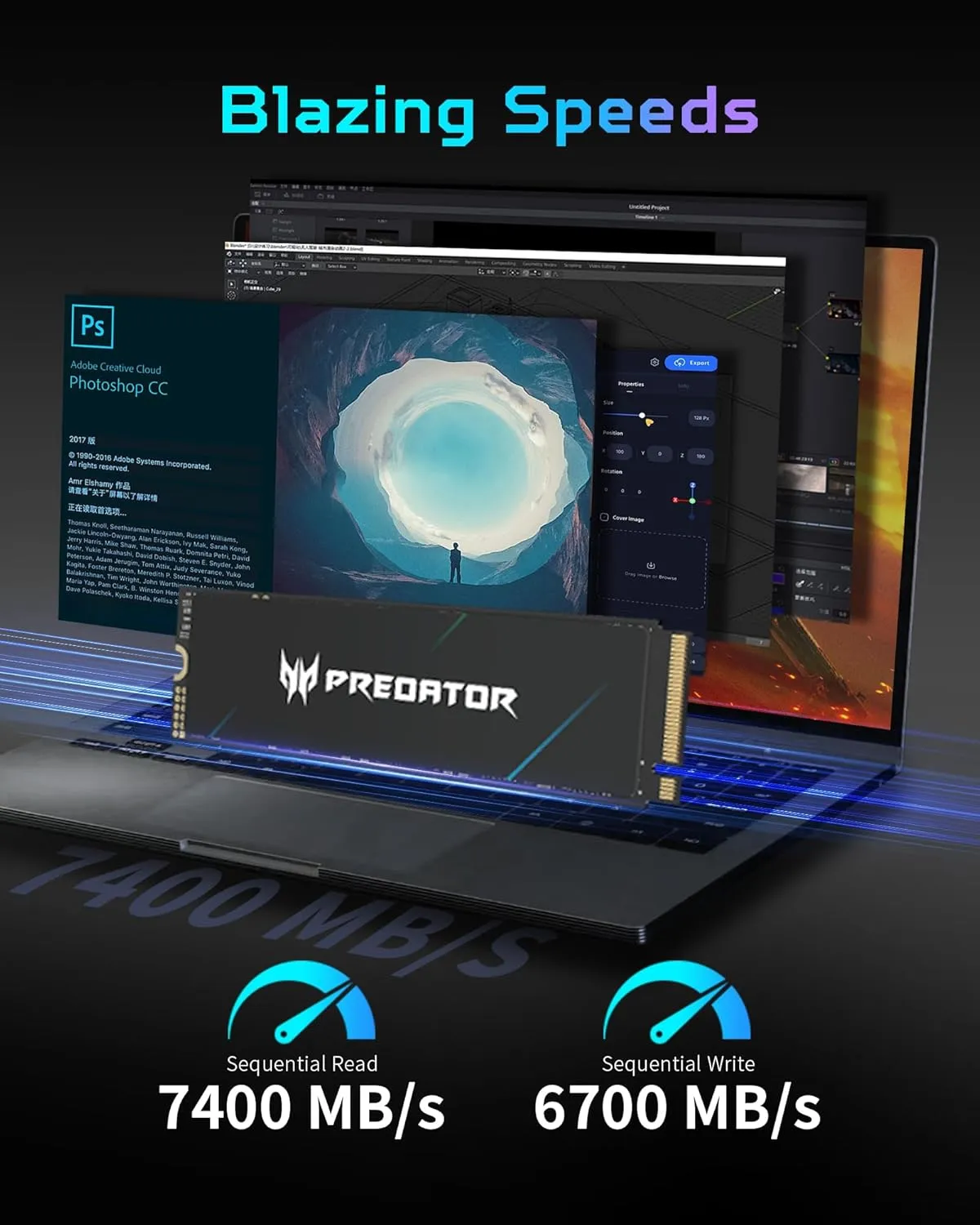 Predator M.2 SSD 1TB GM7000 with DRAM Cache NVMe 1.4 2280 PCIe Gen4×4 Ultra high Speed (Maximum Read: 7400MB/s, max Write: 6700MB/s) 3D NAND TLC Internal SSD Compatible with PS5 Pro - BL.9BWWR.105