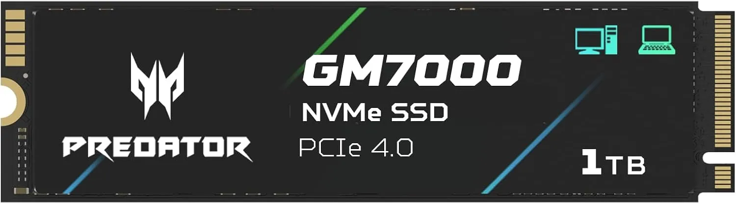 Predator M.2 SSD 1TB GM7000 with DRAM Cache NVMe 1.4 2280 PCIe Gen4×4 Ultra high Speed (Maximum Read: 7400MB/s, max Write: 6700MB/s) 3D NAND TLC Internal SSD Compatible with PS5 Pro - BL.9BWWR.105