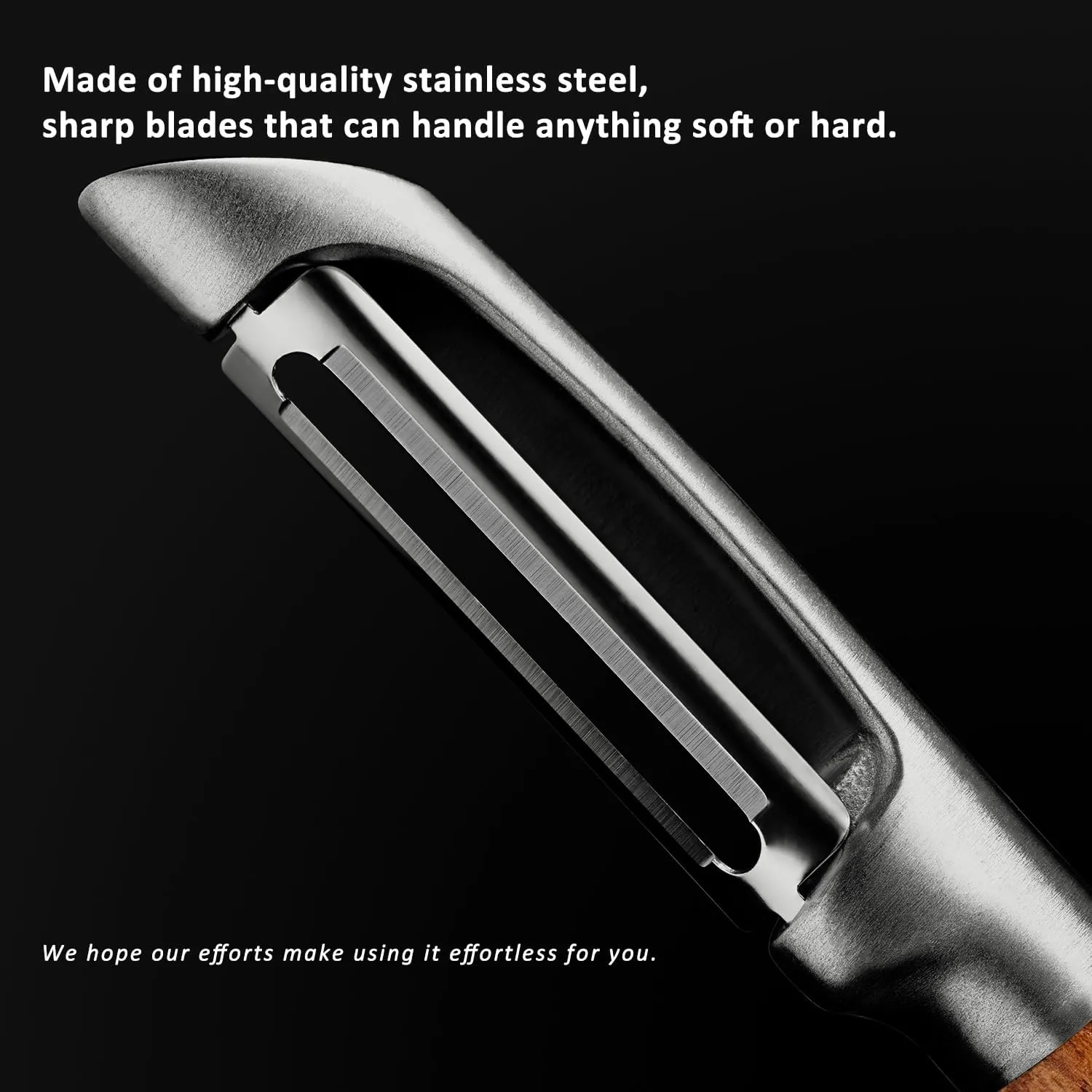 Premium 304 Stainless Steel Multifunctional Kitchen Fruit and Vegetable Peeler with Real Wood Handle，Ultra Sharp Strong Blade