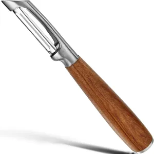 Premium 304 Stainless Steel Multifunctional Kitchen Fruit and Vegetable Peeler with Real Wood Handle，Ultra Sharp Strong Blade