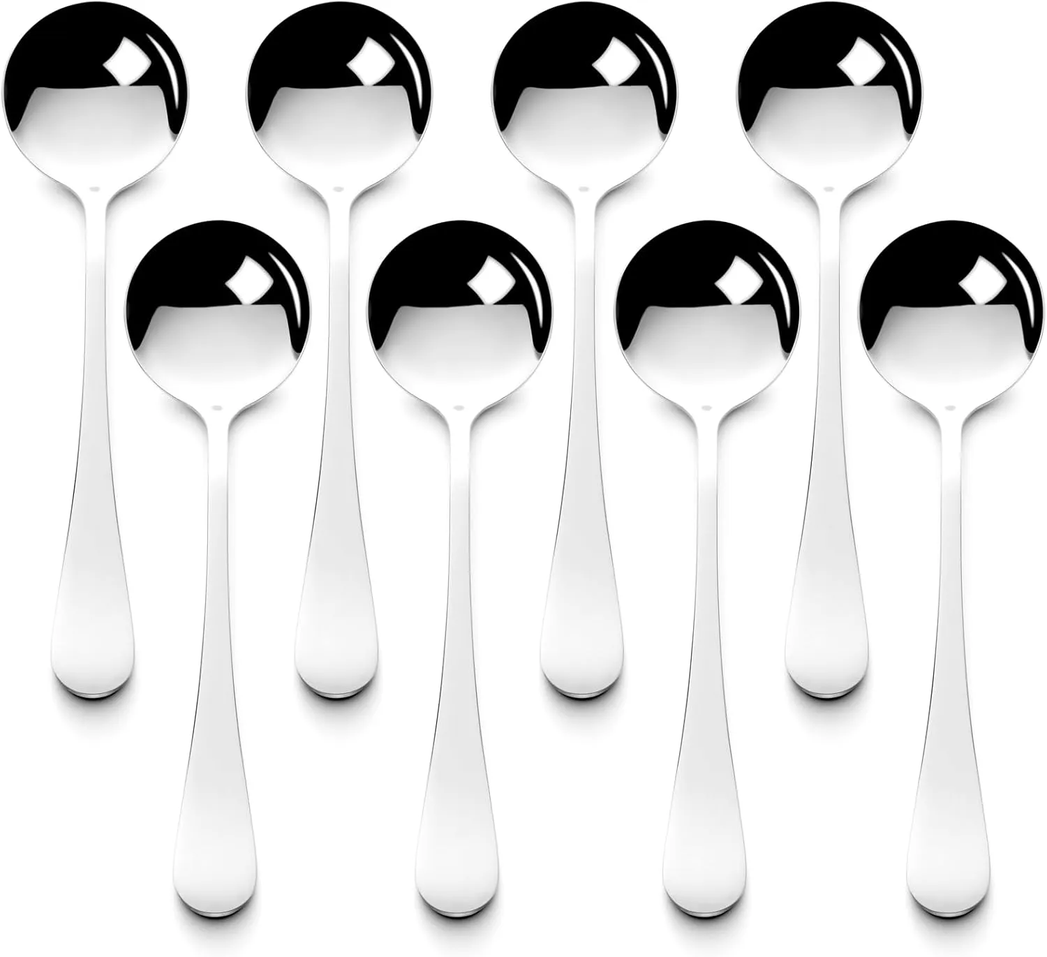 Premium 7.28" Soup Spoons Stainless Steel Round Spoons Set, 18/8 stainless steel (SUS304), Perfect for Soup, Ice Cream, Cereal, Gumbo, Chowder, Set of 8, Dishwasher Safe
