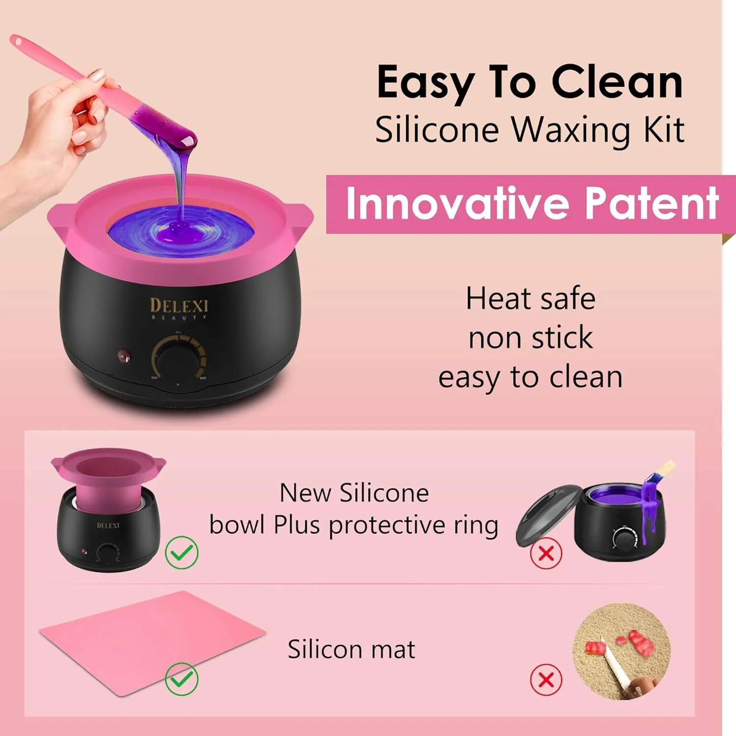 Premium All-in-one Waxing Kit for Women | Salon Quality 5-Pack Hard Wax Beads For Brows, Bikini, Legs, & More   Silicone Wax Kit Accessories