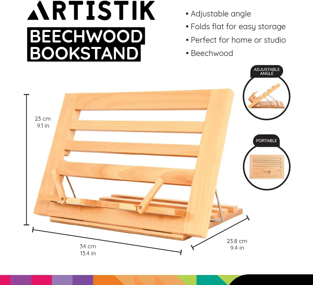 Premium Beechwood Wooden Table Easel and Cookbook Recipe Bookstand - Portable and Foldable Tabletop Art Easel with Flip-Up Page Holders, Adjustable Angle for Cookbooks, Textbooks, Bible, Books, Canvas