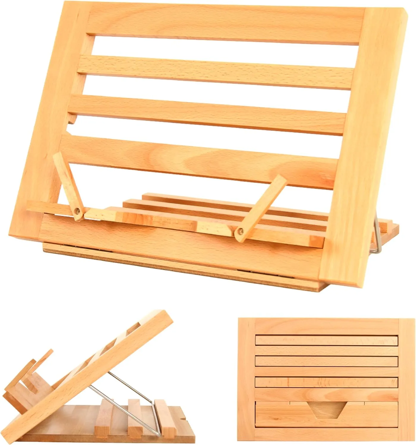 Premium Beechwood Wooden Table Easel and Cookbook Recipe Bookstand - Portable and Foldable Tabletop Art Easel with Flip-Up Page Holders, Adjustable Angle for Cookbooks, Textbooks, Bible, Books, Canvas