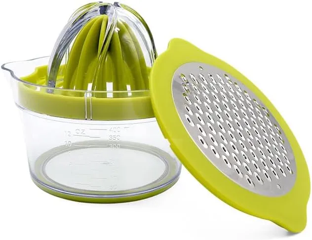 Premium Citrus Juicer for Lemon, Orange, Lime - Manual Hand Squeezer with Built-in Measuring Cup & Grater, Dishwasher Safe