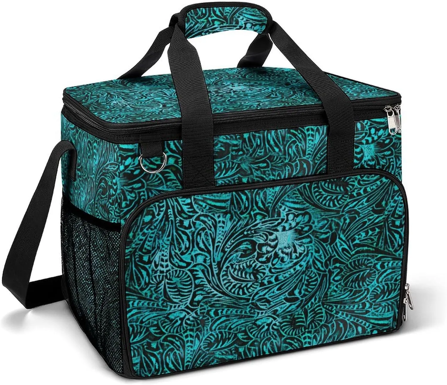 Primitive Cowboy Cowhide Western Brown Turquoise Cooler Bag, Collapsible Soft Sided Cooler, Large Leakproof Camping Cooler, Portable Travel Cooler for Camping, Road Trips