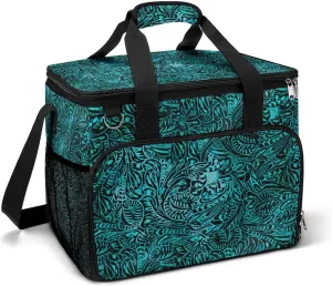 Primitive Cowboy Cowhide Western Brown Turquoise Cooler Bag, Collapsible Soft Sided Cooler, Large Leakproof Camping Cooler, Portable Travel Cooler for Camping, Road Trips