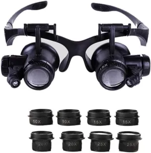 Professional Adjustable Repair Watch Safety Magnifier Double Eye Head Band Eyeglasses LED Eyewear