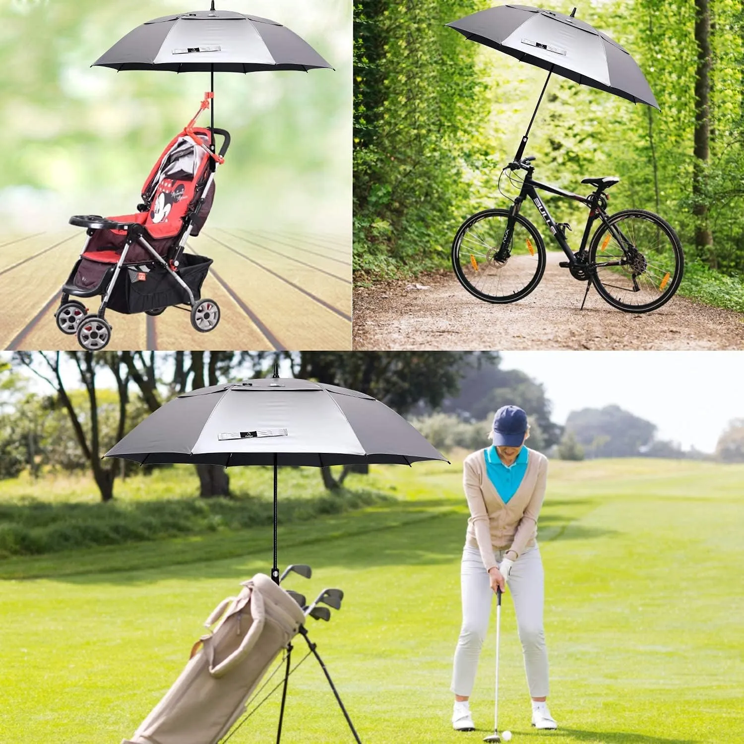 Prospo 68inch Golf Umbrella UV Protection Extra Large Oversized Heavy Duty Auto Open Double Canopy Vented Sun Rain Umbrella Windproof Black