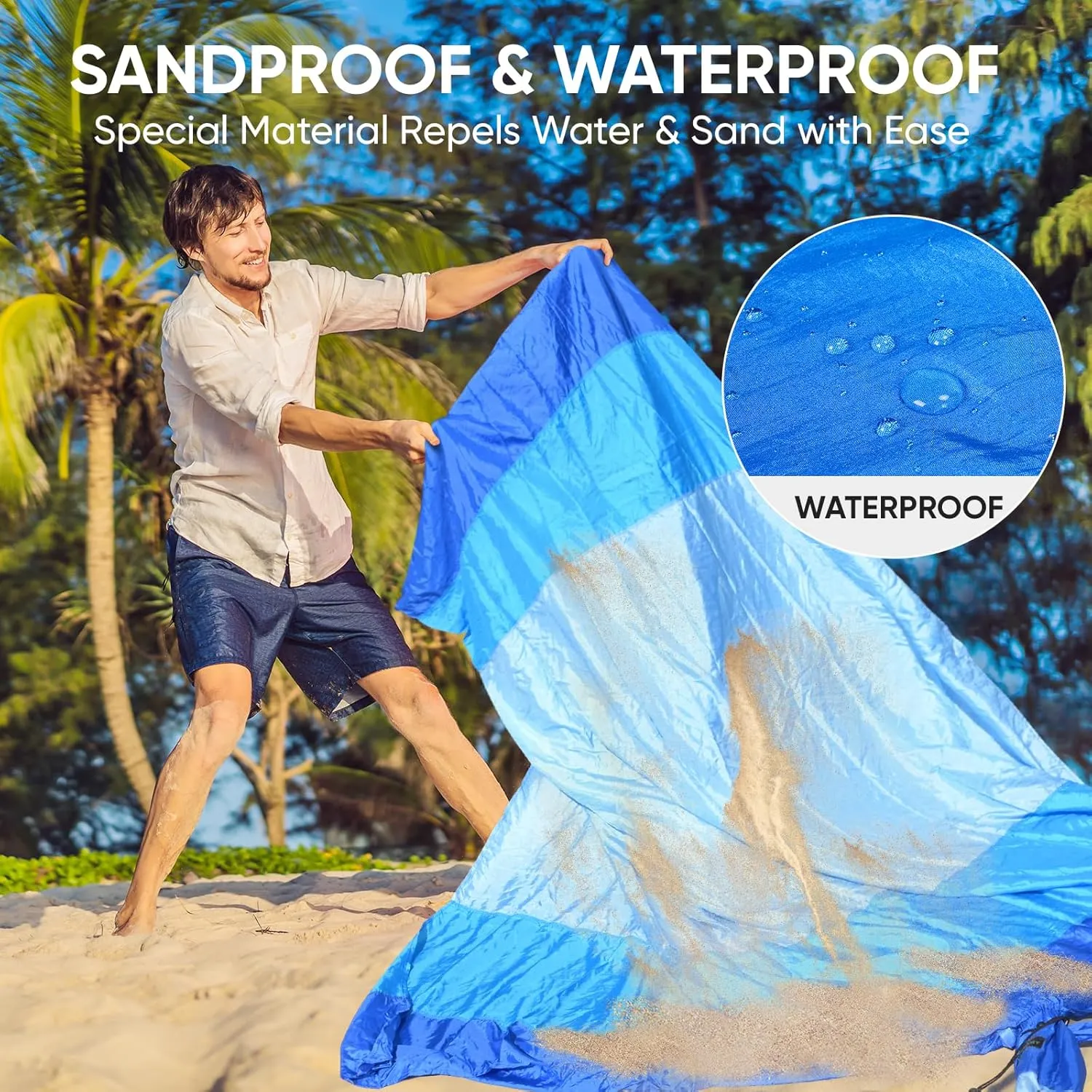PTEROMY Beach Blanket Waterproof Sandproof, Extra Large Beach Mat with Storage Bag, Quick Drying Lightweight, 6 Stakes, Accessories for Picnic, Travel (7x7 FT, Purple)